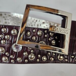 Guess Rhinestone Studded 2" Wide Brown Faux Leather Belt SZ M McBling Y2K Style